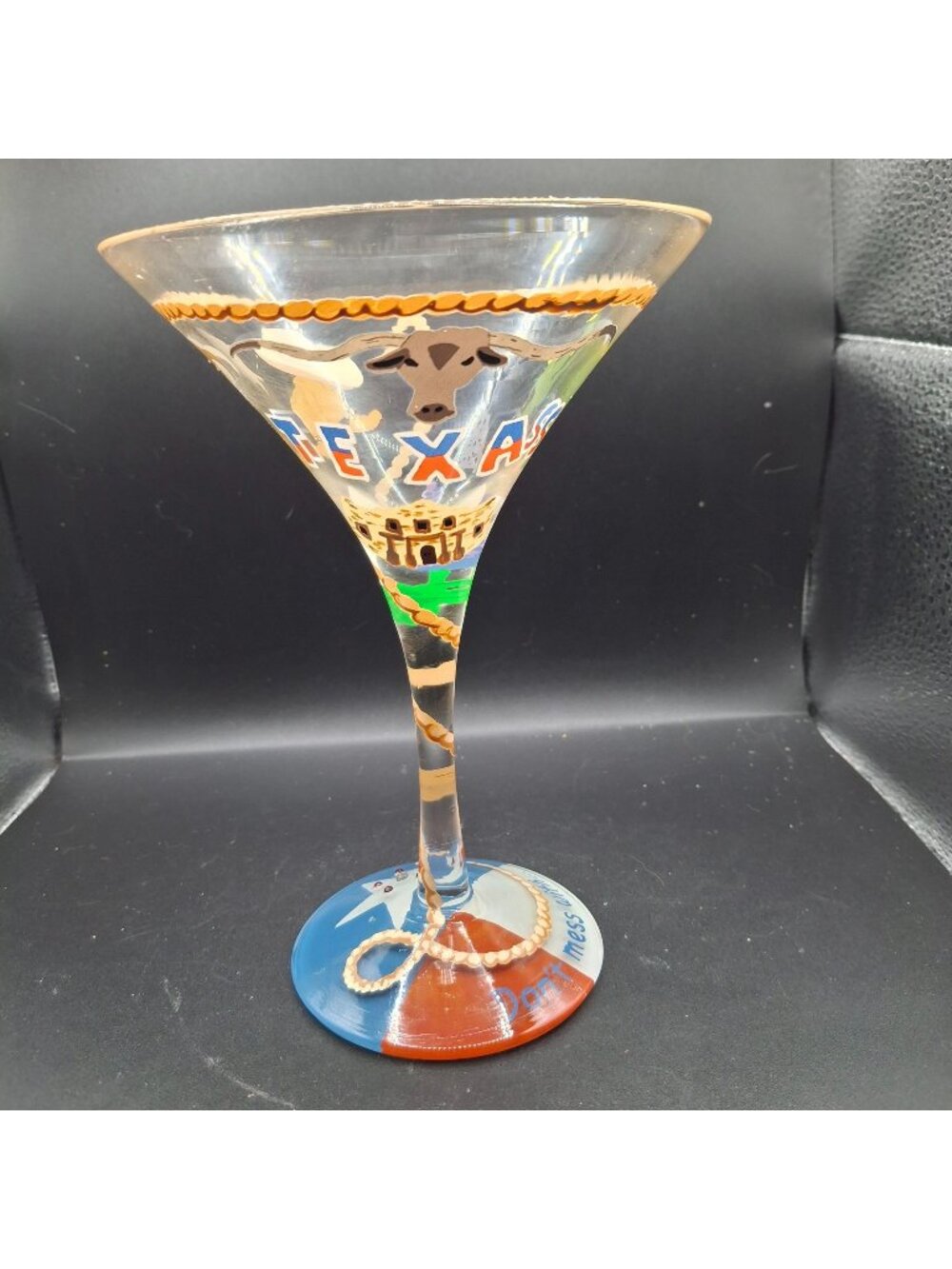 Hand Painted Texas-Themed Lolita Martini Glass Lone Star State Images